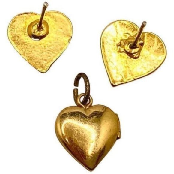Vintage 12KGF floral heart locket pendant with AVON Metal Gold Plated Small Hear - Picture 6 of 8